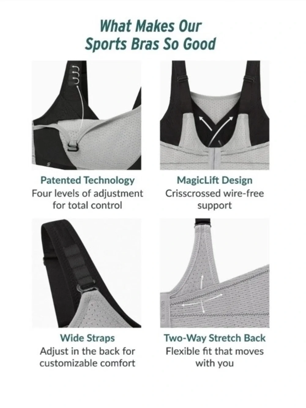 Glamorise Double‎ Layer Custom Control Sports Bra Gray/Black 40-H